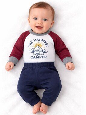 NWT Carter’s Baby Boy 4 Piece Outfit Set 3 Months Happiest Camper Bodysuit Pants